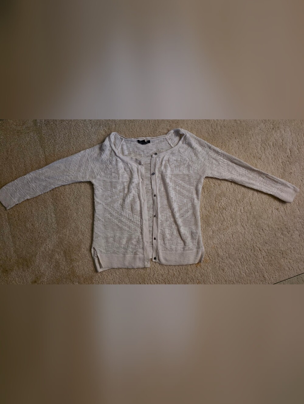 American Eagle Outfitters Cream Openwork Button-Front Cardigan 3/4  Sleeves